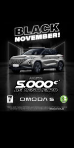 Banner móvil con foto del Omoda 5 y la información sobre la campaña del Black Friday con 5.000€ de descuento para Tumasa concesionario oficial Omoda Jaecoo en Huesca y Monzón